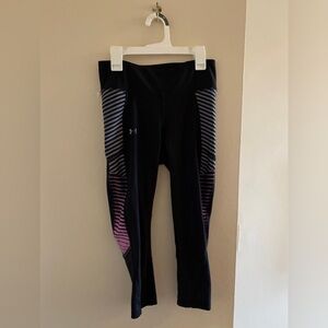 Under Armour Black Leggings with Purple and Gray Stripes